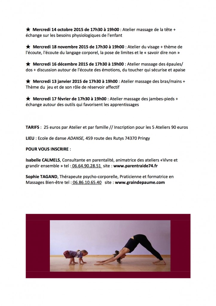 Ateliers Kinestésie parent enfant verso
